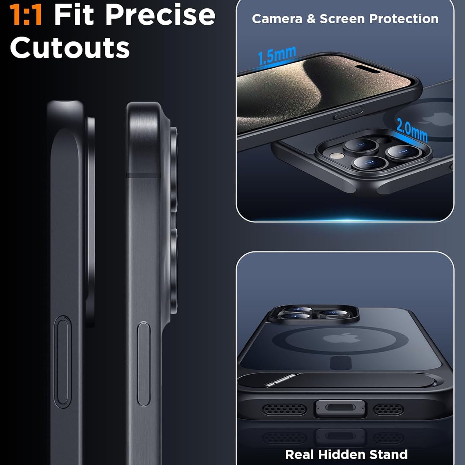 Husa telefon compatibila iPhone 16 Promax, Hggzeg, Husa protectie, Cu Inel magnetic si suport, Incarcare Wireless, Margini ridicate pentru protectia ecranului, Antizgarieturi, Decupaje Precise, Design mata, PC/TPU, Negru