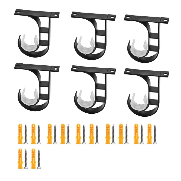 Set suporturi pentru tija de perdea, ZGGZERG, Suport pentru perdea de tavan, Cu suruburi, Dop de cauciuc, Puternic si durabil, Pentru camera de zi, bucatarie si birou, Aliaj de aluminiu, 7.7*9.2cm, Negru