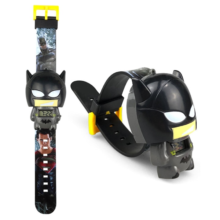 Ceas de jucarie pentru copii, Hggzeg, Ceas digital, Batman, Reglabila 100-150mm, Amovibil, Usor de utilizat, 3 ani+, Pentru zile de nastere, craciun, halloween, Plastic/Cauciuc, 20.5 x 2.7 x 4 cm, Multicolor