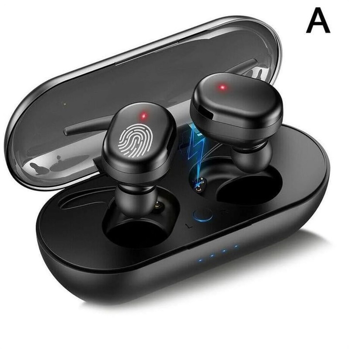 Casti wireless YANYXR K4O5, Bluetooth 5.0, negru, 25x30x26mm, cutie incarcare 62x40x27mm