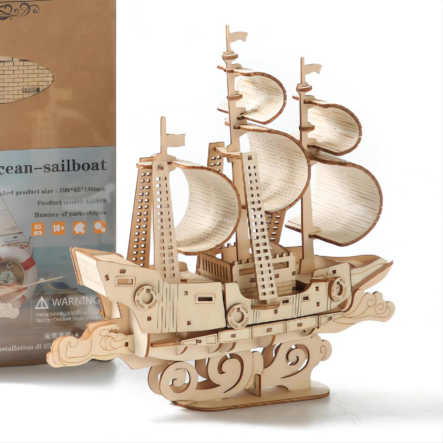 Puzzle 3D din lemn, barca cu panze oceanice, joc educativ cadou