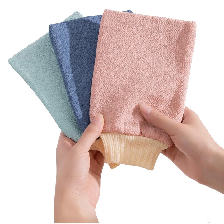 Koreai spa kezeléshez hámlasztó kesztyűk, kétoldalas hámlasztó kesztyű mélytisztításhoz, egészséges puha bőr, elhalt bőr eltávolító kesztyű állítható csuklópánttal (3 darab világos rózsaszín)