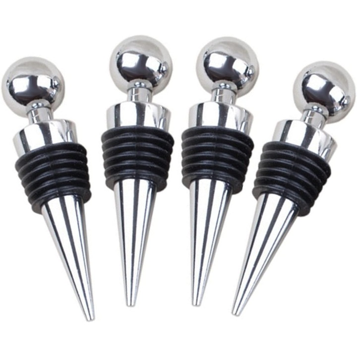 Dop reutilizabil pentru sticla de vin, dop pentru vin rosu, bila argintie, design elegant, un must-have pentru pasionatii de vin, pastreaza bauturile proaspete, 4 pachete