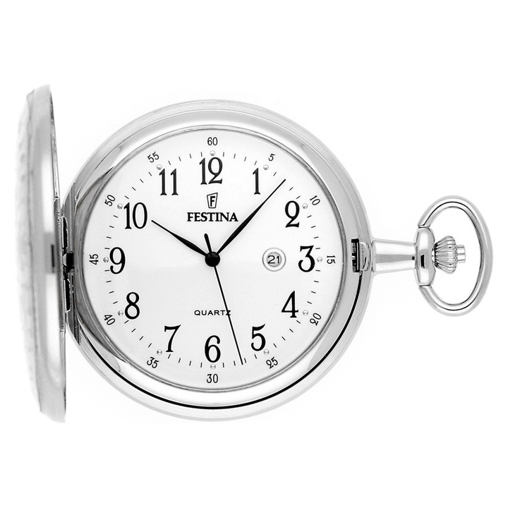 Ceas barbatesc Festina Classic F2023/1, 49mm, otel inoxidabil, alb-silver, cu data, rezistent la apa 30m