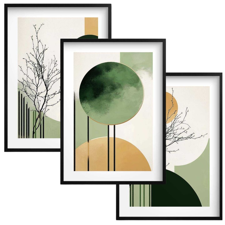 Set Postere Inramate, Naklejkomania, Tiparite In Tehnologie Hd Pe Hartie Fotografica Premium 240G, Rame Elegante De Culoare Neagra Cu Plexiglas De Protectie, Aspectul Decorativ, 100 x 50 cm, Negru, 3 Postere