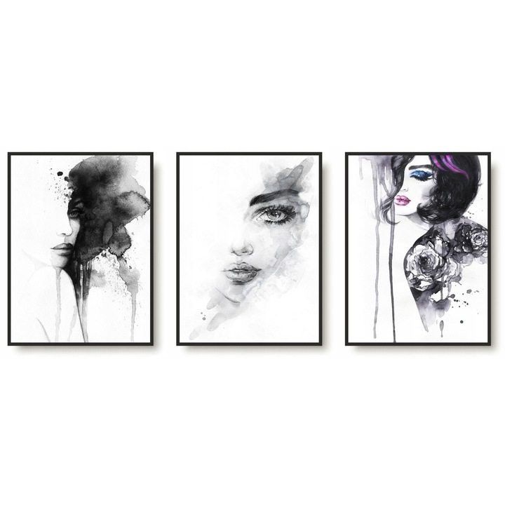 Set tablouri Naklejkomania, 3 bucati, 30x40cm, negru