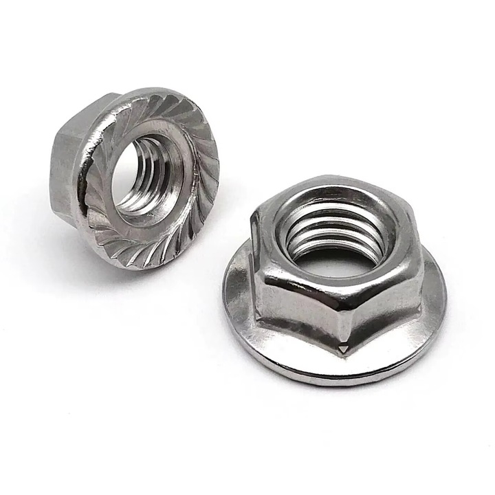 Set 10 piulite cu flansa, MATIK, M8, otel, argintiu