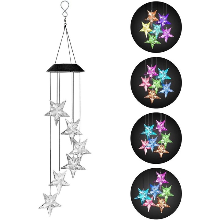 Clopotei de vant solari cu 7 lumini colorate, Enforose, rezistent la intemperii, decor pentru gradina sau terasa