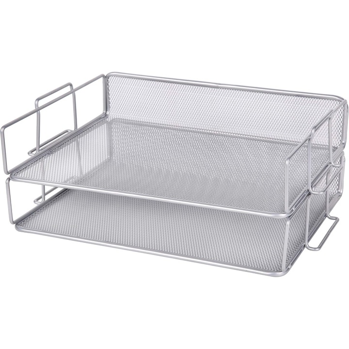 Organizator modern de documente din plasa, Enforose, constructie robusta din otel, stivuibil, argintiu, 2 buc