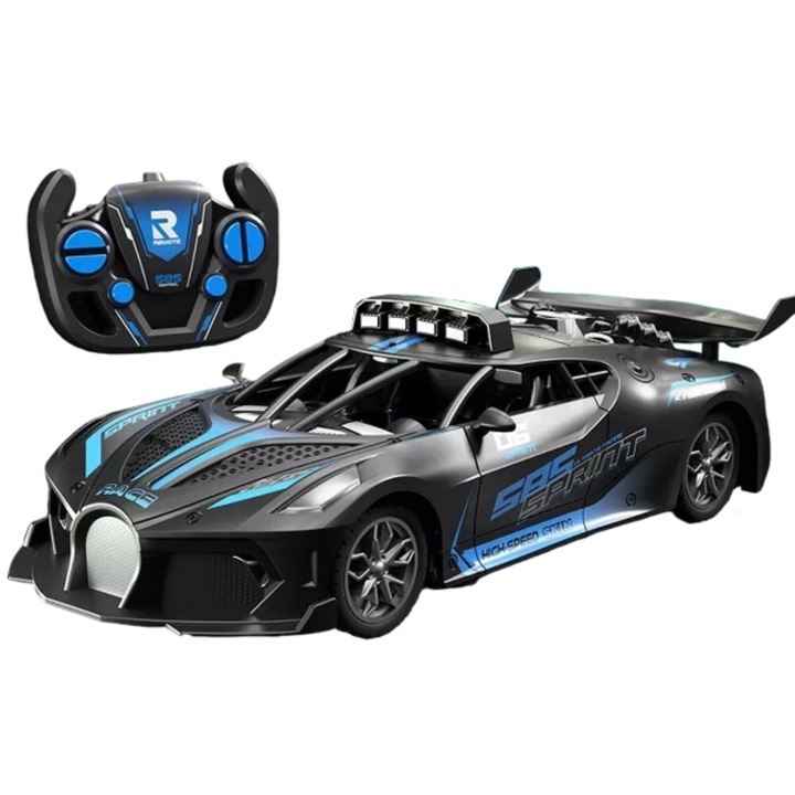 Masina cu telecomanda RC, MzcrJosv®, Drift car, 2 baterii reincarcabile tip acumulator incluse, 2.4GHz, rapida, 4WD, cadou Craciun, jucarie pentru copii si adulti, 1:18, Albastru