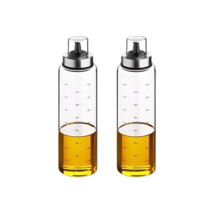 Set 2 oliviere PLTN57, sticla, 500 ml, negru/transparent