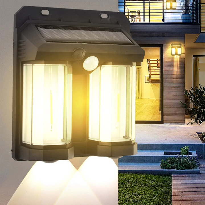 Lampa solara de perete YANYXR, inductie corp uman, 3 moduri, tungsten, alb cald, IP65, 6-12h, 350lm