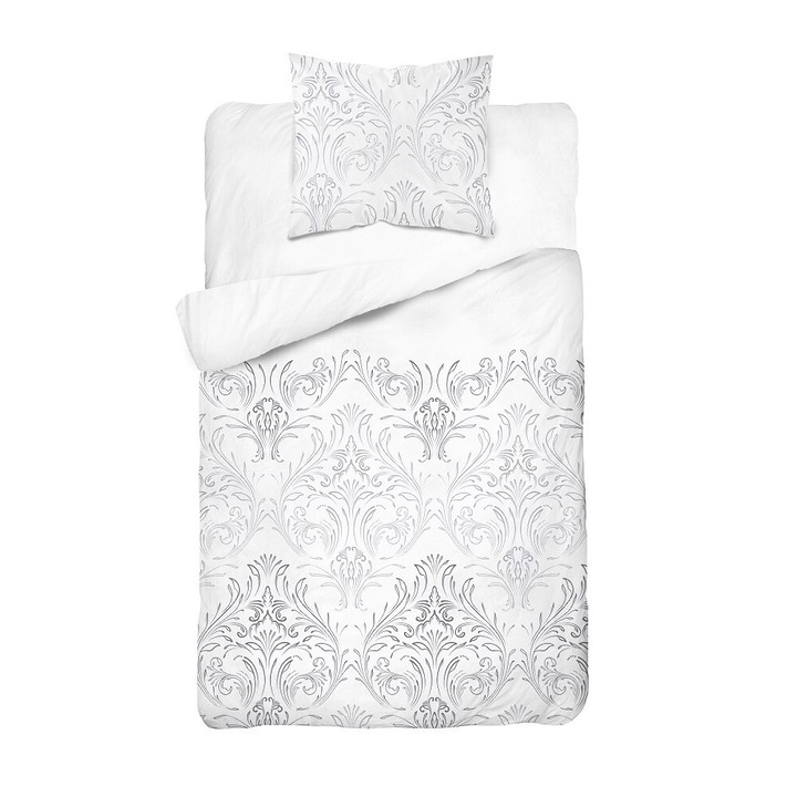 Ágynemű, Detexpol, 140x200cm, 100% pamutszatén, 2 részes, fehér-szürke