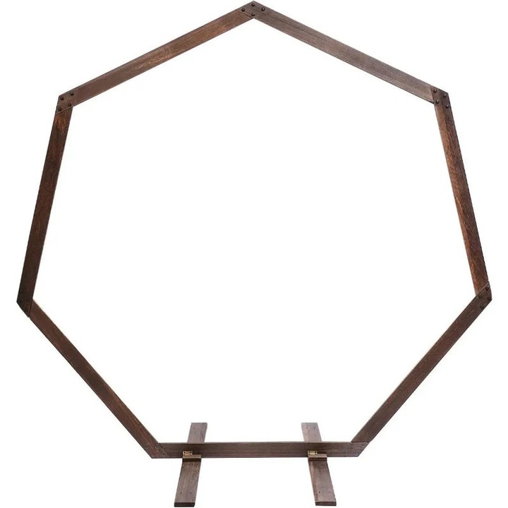 Hétszögletű Esküvői Ív, 2, 24 m-es Fa Retro Masni, Lufi Háttér Állvány, Barna