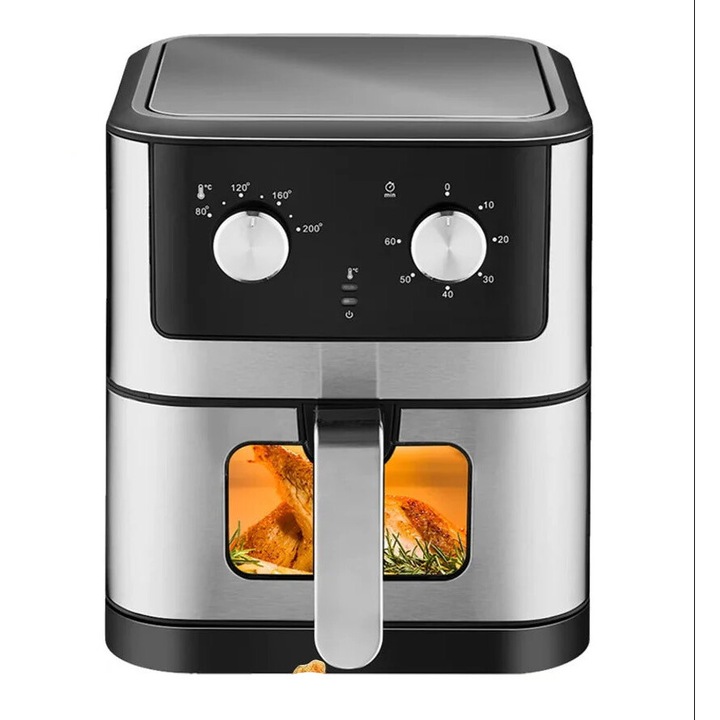 Forró levegős sütő, 9 literes, intelligens hőmérséklet-szabályozással, 2400 W, fekete