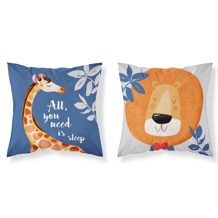 Калъфка за възглавница Detexpol 40x40 см, памук, многоцветна, с детски принт, с цип, двулицева