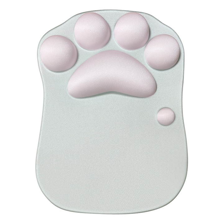 Mouse pad cu design de laba de pisica – Pentru birou si gaming, cu suport pentru incheietura, din material Lycra + silicon, baza antiderapanta PU, 27x20x2.5 cm, gri