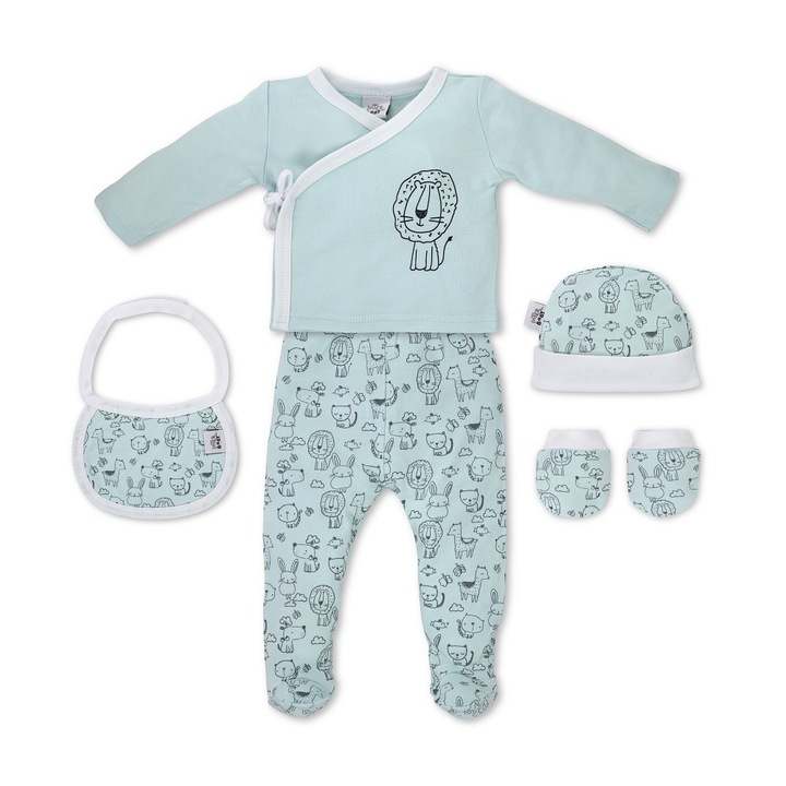 Set bebelusi Interbaby 5 piese, verde, bumbac, 0-6 luni, 56-62 CM