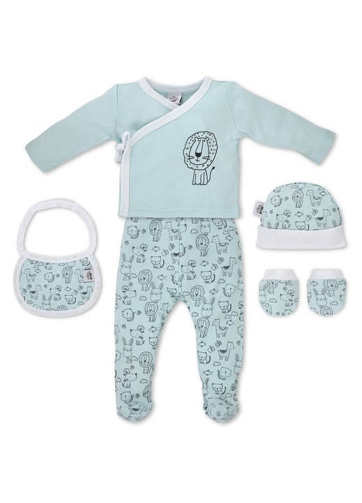 Бебешки комплект Interbaby, 5 части, памук, 0-6, Зелен, 56-62 CM