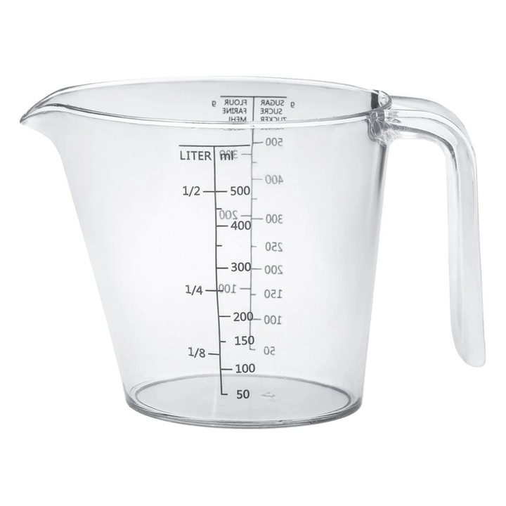 Átlátszó műanyag mérőpohár 500ml
