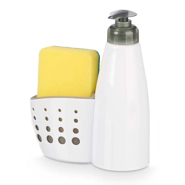 Dispenser Arte Regal, dozator detergent cu suport burete, alb, 7,3x15,3x19cm