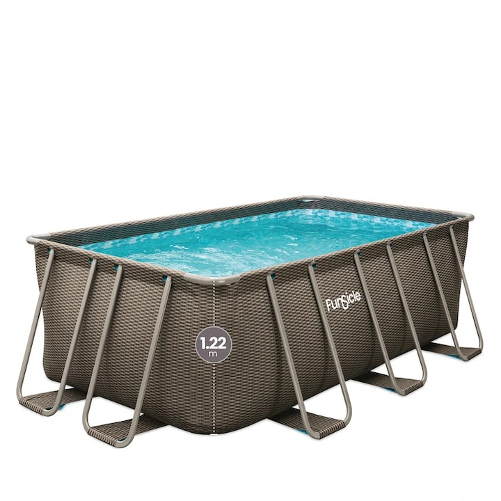 Сглобяем басейн FunSicle Oasis Pool Rattan с метална рамка и филтрираща система, Правоъгълен 4.00 x 2.00 x 1.22 м