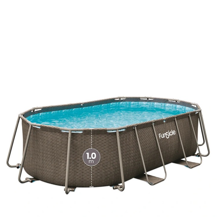 Сглобяем басейн FunSicle Oasis Pool Rattan с метална рамка и филтрираща система, Овал 4.24 x 2.50 x 1.00 м