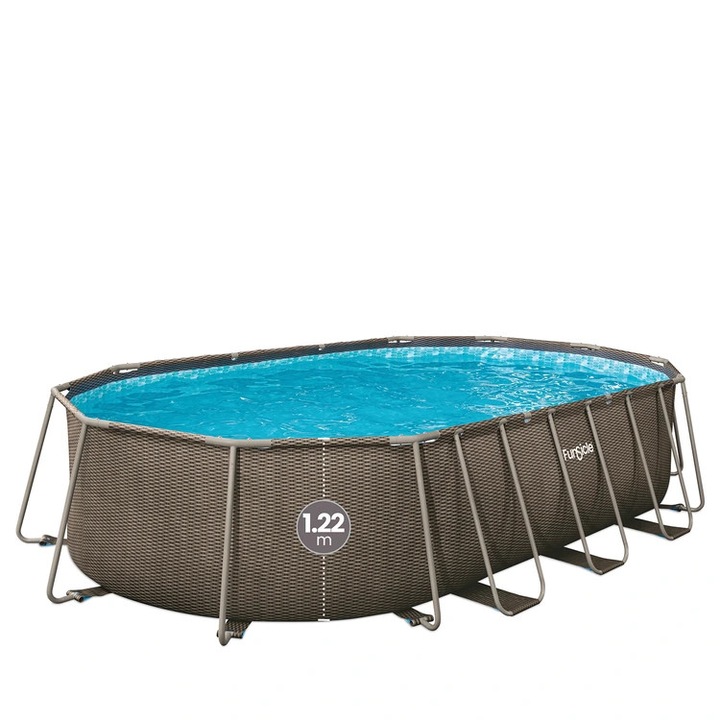 Сглобяем басейн FunSicle Oasis Pool Rattan с метална рамка и филтрираща система, Овал 6.10 x 3.66 x 1.22 м