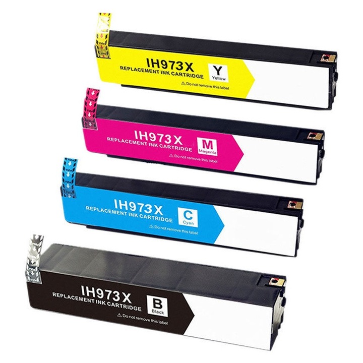 Set de 4 Cartuse inkjet 973XL, Negru, Albastru, Rosu, Galben, Multicolor 34500 Pagini Comptibile HP PageWide Pro 450 Pro 452 dnHP Pro 452 dwHP Pro 470, 477 dw Pro 552 dwHP Pro 570 Pro 577 dwHP Pro 577 z / MFP P57750dw / P55250dw