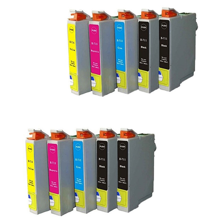 Set 10 cartuse cerneala 4 negru T0711 si 2x3 culorile albastru/rosu/galben T0712-3-4 compatibil cu EPSON Stylus D/DX 4000, 5000, 6000, 7000, 8000, 9000Series