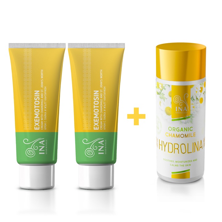 Nyugtató krémek irritált bőrre és bio kamillavíz készlet irritált bőrre InaEssentials, 3 darab