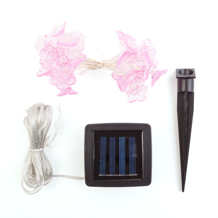 Napelemes fényfüzér virágmintával, 2,4 m, 25 meleg fehér LED