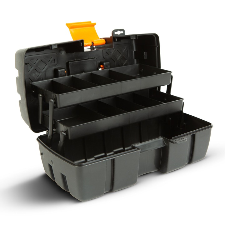 Összecsukható szerszámtáska dupla tálcával - műanyag - 31 x 18 x 14 cm - Gabiano