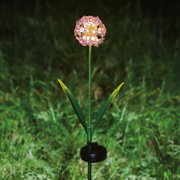 Napelemes viráglámpa, Vader, Hortenzia, 25 meleg fehér LED, 13x7x65cm, 2 db-os szett