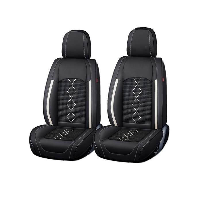 Huse auto premium set 11 piese CARGUARD Deluxe piele ecologică perforată și textil, negru-alb