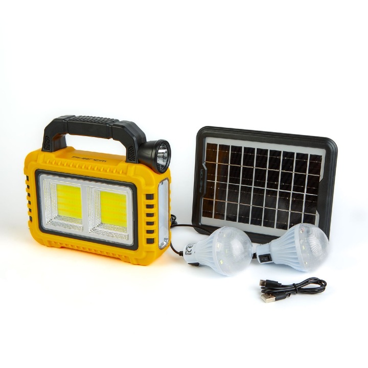 Многофункционална ръчна лампа със соларен панел, USB-C, 6 режима на осветление, 8 светодиода, 3600 mAh Phenom