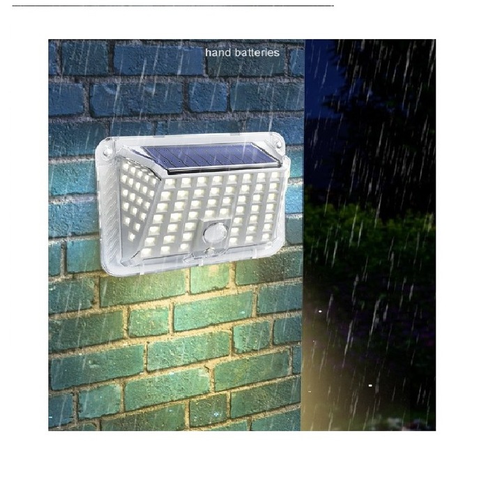 OEM соларна стенна лампа, 90 SMD LED, сензор за движение, IP65, 1200mAh, ABS материал, студена бяла светлина, бял