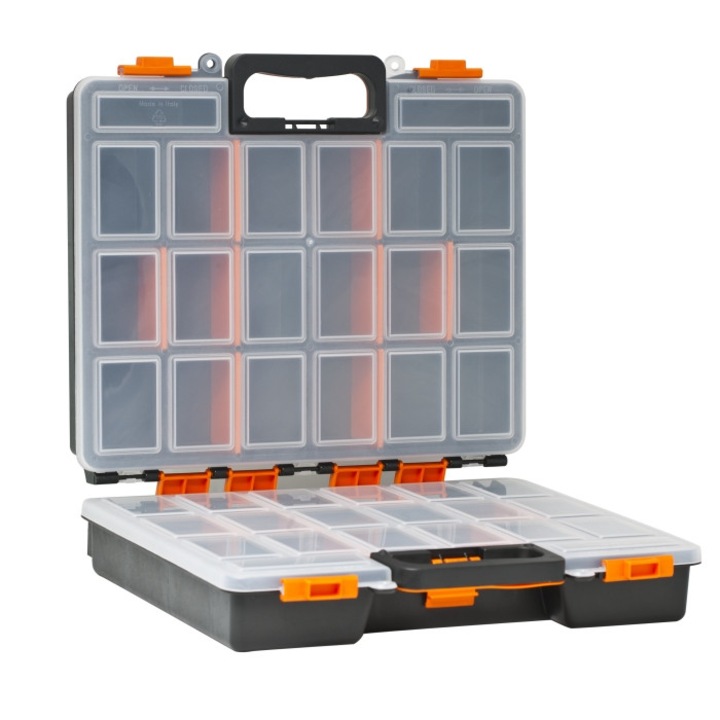 Professzionális rendszerező táska, duplán rekeszelt, 380x330x120mm