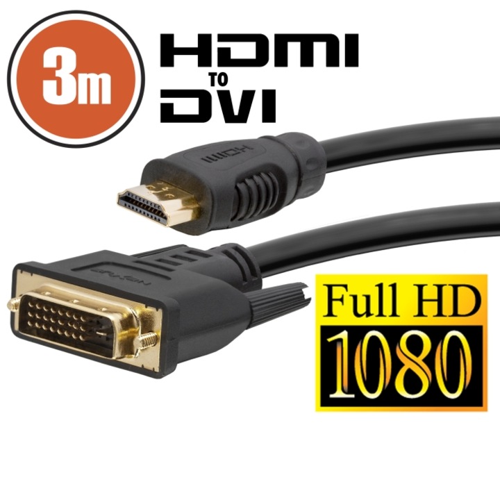 DVI-D / HDMI kábel • 3 db aranyozott mcu csatlakozó – Gabiano
