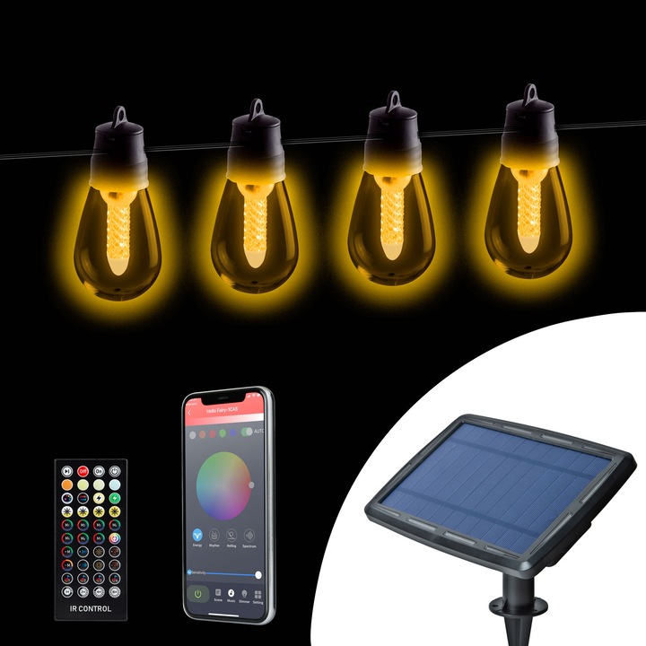 Lumina Solara Inteligenta 25 Leduri Albe Temperatura de Culoare Reglabila 13, 6 M Bluetooth Primlife Banda LED Iluminare Decorativa Masina 12V