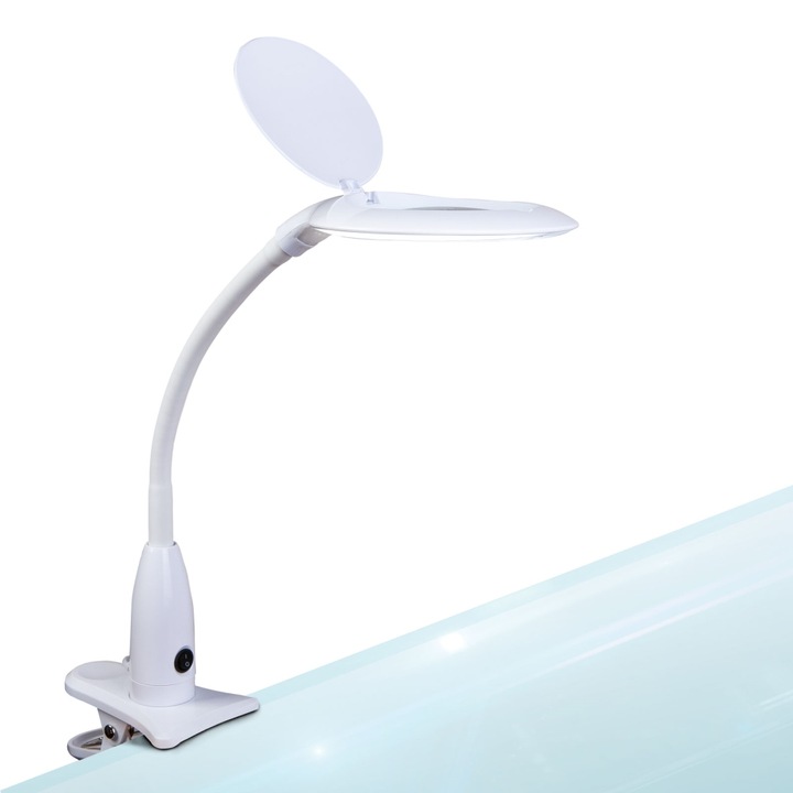 LED настолна лампа с лупа, бяла