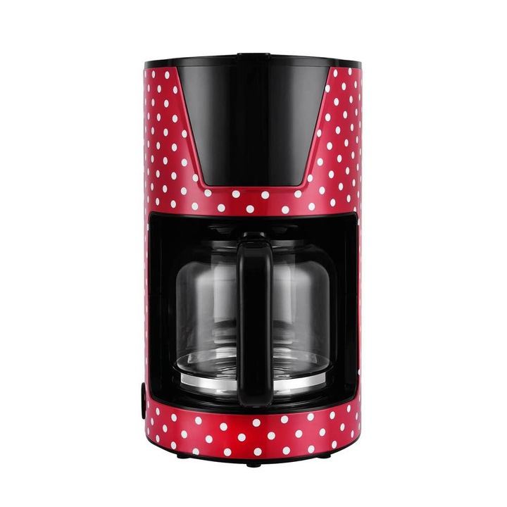 Кафемашина Kalorik TKG CM 1045.1 RWD, 1.5L, 900W, перманентен филтър, функция против прокапване, червена на точки