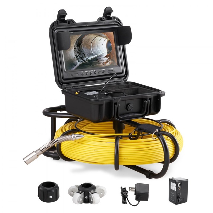 Camera endoscop de inspectie canalizare, ecran 9 inchi, rezolutie 720p, lungime cablu 120 m, model robust