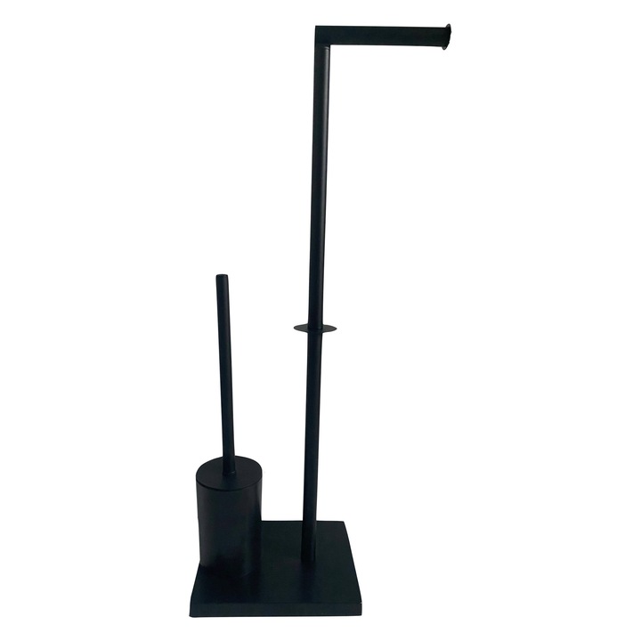 Suport Hartie Igienica si Perie WC din Inox Negru Mat, Design 2 in 1 Modern, 67x20x16 cm