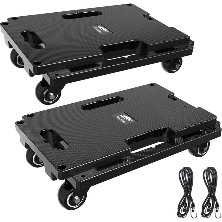 Set 2 platforme pentru mutat mobila Ronlap, 40, 6 x 28 x 10, 2 cm, capacitate 200 kg, sistem interconectabil, 4 roti, culoare negru