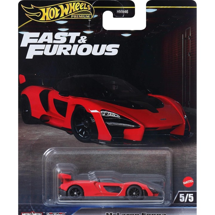 Метална кола Hot Wheels Premium, Бързи и яростни, McLaren Senna 5/5, JBL92, 1:64, Червен