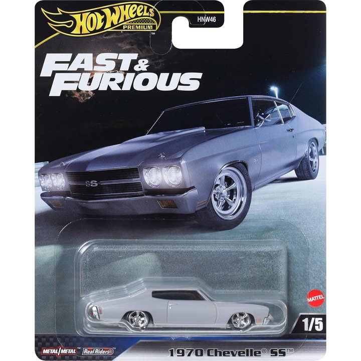Метална кола Hot Wheels Premium, Бързи и яростни, 1970 Chevrolet Chevelle SS 1/5, JBL94, 1:64, Сив