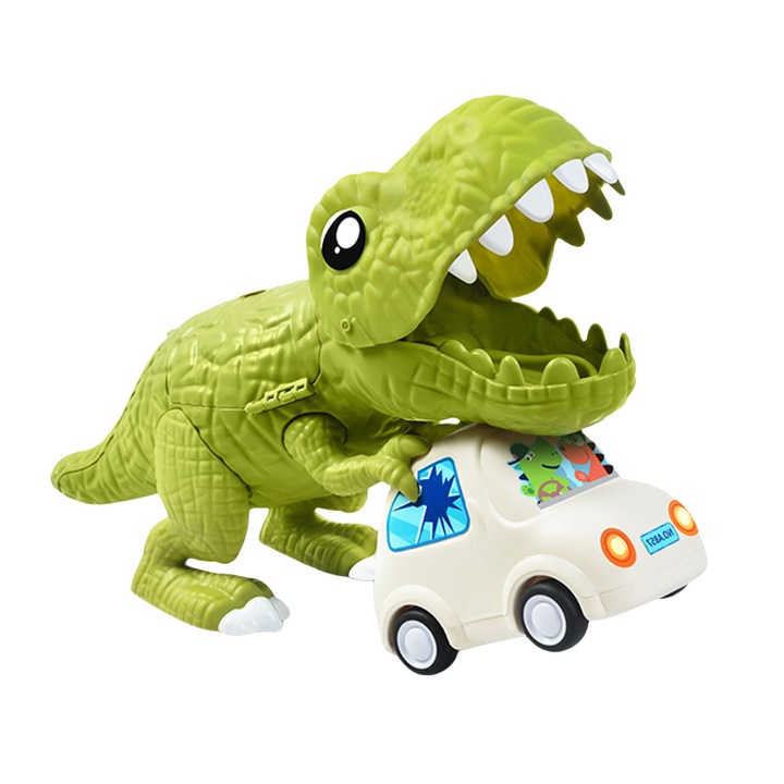 Dinoszaurusz autós játékkészlet, csúszda, 39 részes, intelligencia fejlesztés, szem-kéz koordinációs gyakorlat, zöld