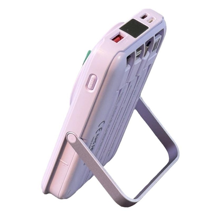 Baterie externa magnetica 10000mAh, incarcare rapida 15W, 4 cabluri integrate, portabila, pentru telefoane