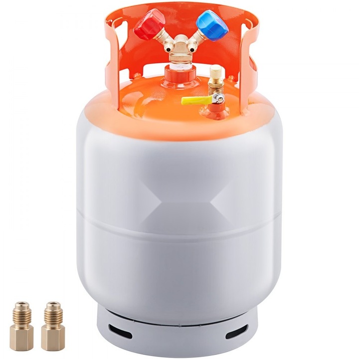 Цилиндричен резервоар 13 кг, 25 x 42 см, за уред за регенериране на фреон, климатик, 400 PSI, номинален Y-образен клапан, за течности